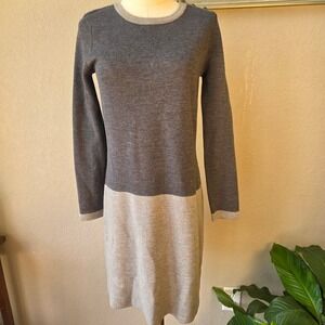 Talbots Petites Gray 100% Merino Wool Blend Color Block‎ Sweater Dress Small SP